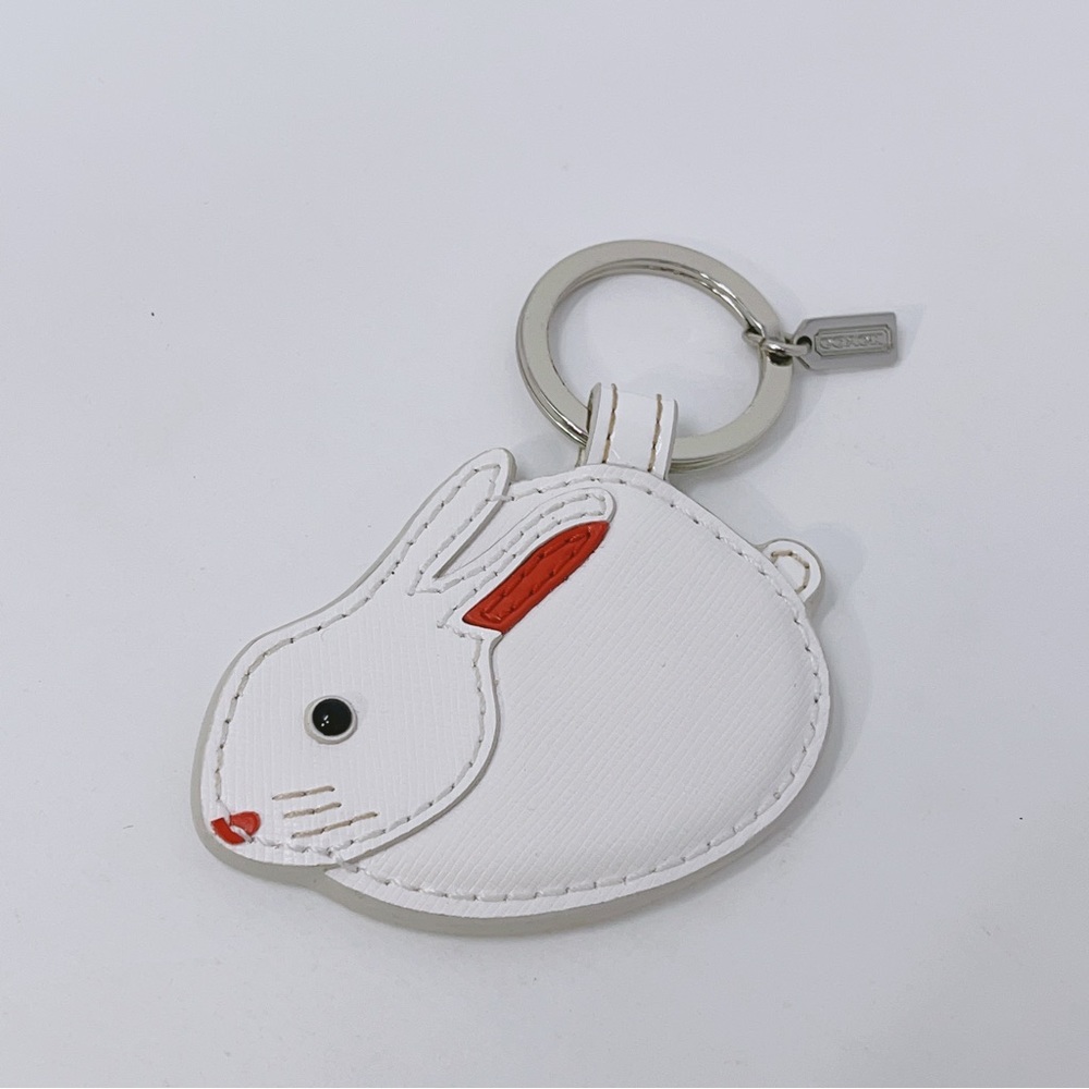 Coach Leather Rabbit Key Chain Fob Bunny White NWB - Picture 2 of 5
